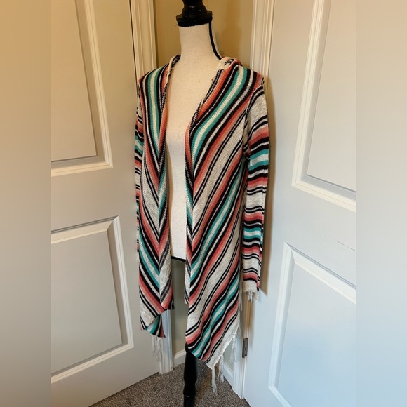 Boho Multicolor Open Front Cardigan with-hood native American or Mexican style - Picture 1 of 3